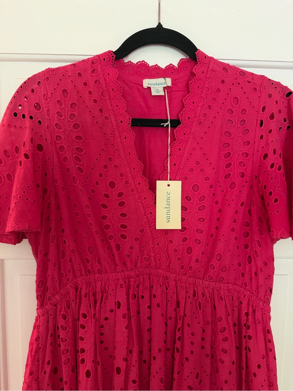Sundance Hot Pink Eyelet V-Neck Maxi Dress